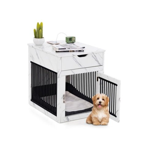 ZUN White Dog House with Drawer and Wired Wireless Charging,Side Table,Nightstand, 33943690