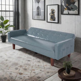 ZUN Grey Convertible Double Folding Living Room Sofa Bed, PU Leather, Tufted Buttons,Removable Wooden 63596474