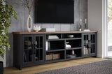 ZUN 96 inch TV Stand Console for TVs up to 100 inches, No Assembly Required, Black and Whiskey Finish B108P160147