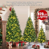 8FT, 6FT, 4FT Pre-Lit Green Pine Artificial Christmas Tree, Set of 3 Hinged Xmas Trees with 820 N704P198464F