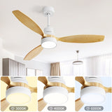 52 Inch Indoor Modern Ceiling Fan White 3 Solid Wood Blades Remote Control Reversible DC Motor With W882P146309