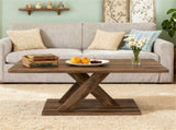37.5" Rustic Brown Coffee Table - Geometric DesignWood Texture, Rubber Wood Plywood Frame 49627430