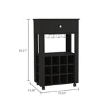 ZUN Memphis Bar Cart, Twelve Built-in Wine Rack, Four Legs, One Open Shelf -Black B20091948