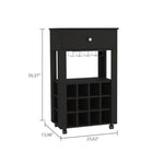 ZUN Memphis Bar Cart, Twelve Built-in Wine Rack, Four Legs, One Open Shelf -Black B07091948