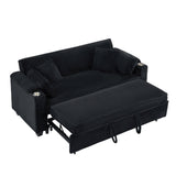 80 inch Black corduroy multifunctional expandable sofa bed with cup holder suitable for living room W1658P269824