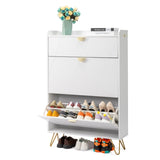 V-shaped carved door panel 2 drawers with top flip drawer shoe cabinet particle board 80*24*120cm 82639477