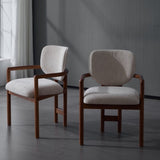 Dining Chairs Set of 2 Upholstered Arm Chairs, Rubber Wood Accent Chairs Beige Fabric Seating, 300 N779P233060B