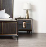 Modern Espresso Bedside Table Bedroom Furniture 1pc Nightstand Gold Accent Trim Wooden Finger Pull B2741P309917