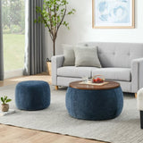 Round Storage Ottoman, 2 in 1 Function, Work as End table and Ottoman,with small seat,Dark W487P165698