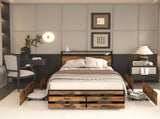 Queen Size Bed Frame with 8 Storage Drawers, LED Headboard with Charging Station, Metal Platform Bed W2129P269875