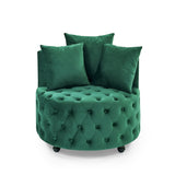 Velvet Upholstered Swivel Chair for Living Room, with Button Tufted Design and Movable Wheels, W48790919