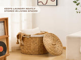 145L Round Laundry Hamper with Lid, Woven Natural Water Hyacinth Laundry Hamper 04563710