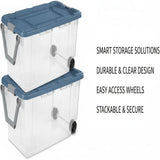 160 Quart Durable Clear Storage Container with Latching Lid and Pull Handle, Blue, 2 Pack 65302006