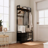 ZUN 33.1" Wide Hall Tree with 2 Movable Drawers, Shoe Storage, Shelves and Garment Racks, 5-in-1 W2887P239379