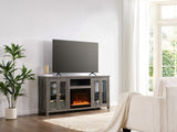 Ellington 70"W Gray Walnut Finish Fireplace TV Stand Console with Heater, LED Light, Cabinets, B061P352459
