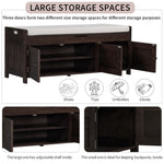 ZUN Storage Bench with 3 Shutter-shaped Doors, Shoe Bench with Removable Cushion and Hidden Storage 58461995