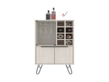 Bar Cabinet 43.1" H, with 2 Doors, 9 Shelves, and 1 Glass Panel, White Washed Oak B097P250849