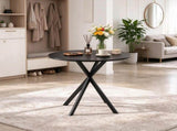 31.5" Industrial Round Dining Table for 2, Small Kitchen Table with Cross Steel Legs in Distressed 12319196
