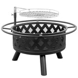 ZUN 30in Outdoor Metal Fire Pit with Cooking Grates Black 29194477