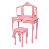 Children's Wooden Dressing Table Three-Sided Folding Mirror Dressing Table Chair Single Drawer Pink 80607210