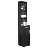 MDF With Triamine One Door One Drawer Three Compartments High Cabinet Bathroom Wall Cabinet Black 01749391