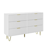 ZUN Modern white 6 Drawers for Bedroom,Big Size Wide Chest of Drawers with Gold Handles, Wood Double W1706P189831