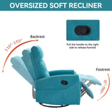 Manual Recliner Chair with Rocker and Swivel in Fabric for Living Room, Blue W3224P289294