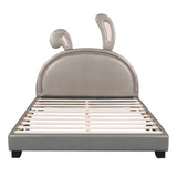 Full Size Upholstered Leather Platform Bed with Rabbit Ornament, Gray WF299139AAE