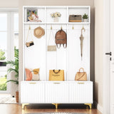 ON-TREND Modern Large Storage Hall Tree with Bench, Multi-functional Storage Bench with High Gloss N721P180460K