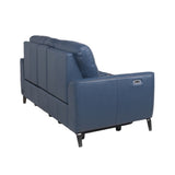 High-Leg Console Loveseat - Top-Grain Leather, Dual-Power, Ocean Blue Color - Stowaway Footrest, B081109567