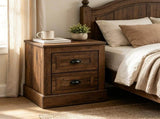 Farmhouse Nightstand with 2 Storage Drawers, Vintage Wooden Bedside Table with Non-Slip Foot Pads, 15894813