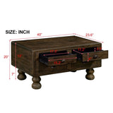 Solid Wood Rectangle Coffee Table for Living Room, 40-Inch Antique Coffee Table with 4 Drawers, Wood W1202P176740
