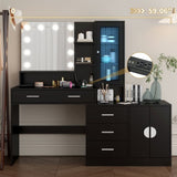 Large Makeup Vanity with Lights, Vanity Table with Charging Station, Vanity Desk with Mirror and 10 34862814