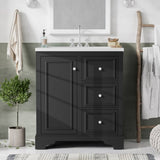 30-Inch bathroom vanity cabinet with ceramic basin, 3 drawers and adjustable shelves N729P176237B