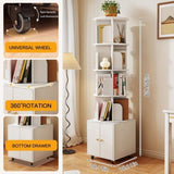 Rotating Bookshelf, 360 Degree Display 5 Tier Corner Bookshelf with Drawer for Small Space, Floor W2641P329223