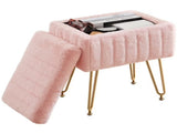 Square Ottoman with Storage, Makeup Cute Soft Small Footstool, Modern Style Faux Fur Seat with 4 11514670