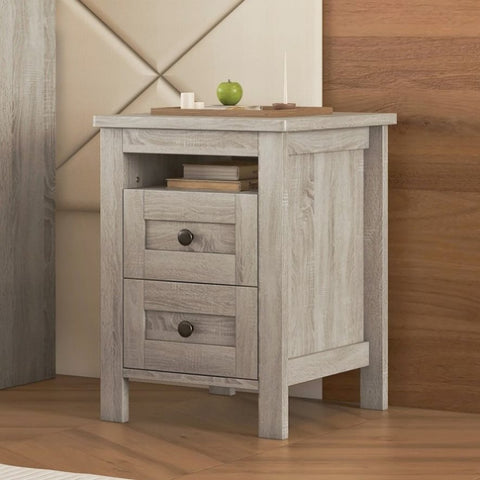 ZUN 2-Drawer Farmhouse Wooden Nightstand Well-proportioned Design and Sleek Lines, Wood Side Table WF317945AAG