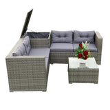 ZUN 4 Piece Patio Sectional Wicker Rattan Outdoor Furniture Sofa Set with Storage Box Grey 65994136