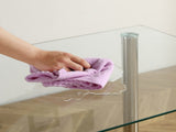4-seat simple rectangular cylindrical leg table tempered glass stainless steel 30544522