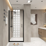 24"x 72" Pivot Shower Door, Matte Black Aluminum Frame, Half Frame ,1/4" Tempered Glass W1675P307040