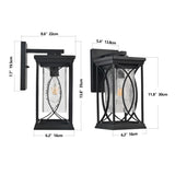1-pack Black Outdoor Wall Lantern with Crackled Glass, Weather-Resistant Exterior Light Fixture for W1340P239410