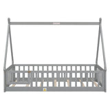 Twin Tent-shaped Floor Bed, with Guardrails, Slats, Door ,Grey W504119500