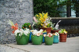Handmade Ceramic Planter Set of 3, 15/12/9 Inch Diameter, Green Diamond Pattern, for Orchids & W3273P321483