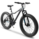 ZUN 26 Inch Fat Tires Mountain Bike, 4-Inch Wide Wheel, 21-Speed Disc Brakes, Mens Womens Trail Beach 86868172