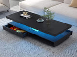 VIBE HAUS LED Coffee Table with Storage, Modern Center Table with 2 Drawers and Display Shelves, WF307038AAB