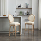 Solid Wood Bar stools Set of 2, Classic French Country Wooden Barstools with Upholstered Seating W1622P221395