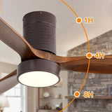 ZUN 52 Inch Flush Mount Ceiling Fan with LED Light and Remote Control Solid Wood Blades 85783456