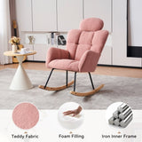 055-Teddy Fabric Upholstered Nursery Rocking Glider Chair Modern Accent Armchair Padded Seat with W527P228310