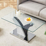 ZUN Rectangular Coffee Table.Tempered glass countertop, and artistic MDF legs,perfect for hosting W1151P216454