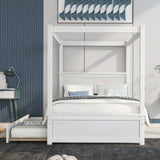 Wood Canopy Bed with Trundle Bed ,Full Size Canopy Platform bed With Support Slats .No Box Spring WF291343AAK